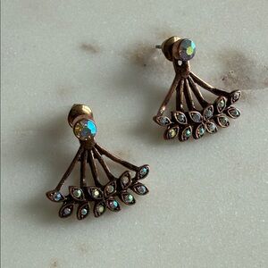 Vintage Copper and Iridescent Swarovski Crystal  Jacket Earrings